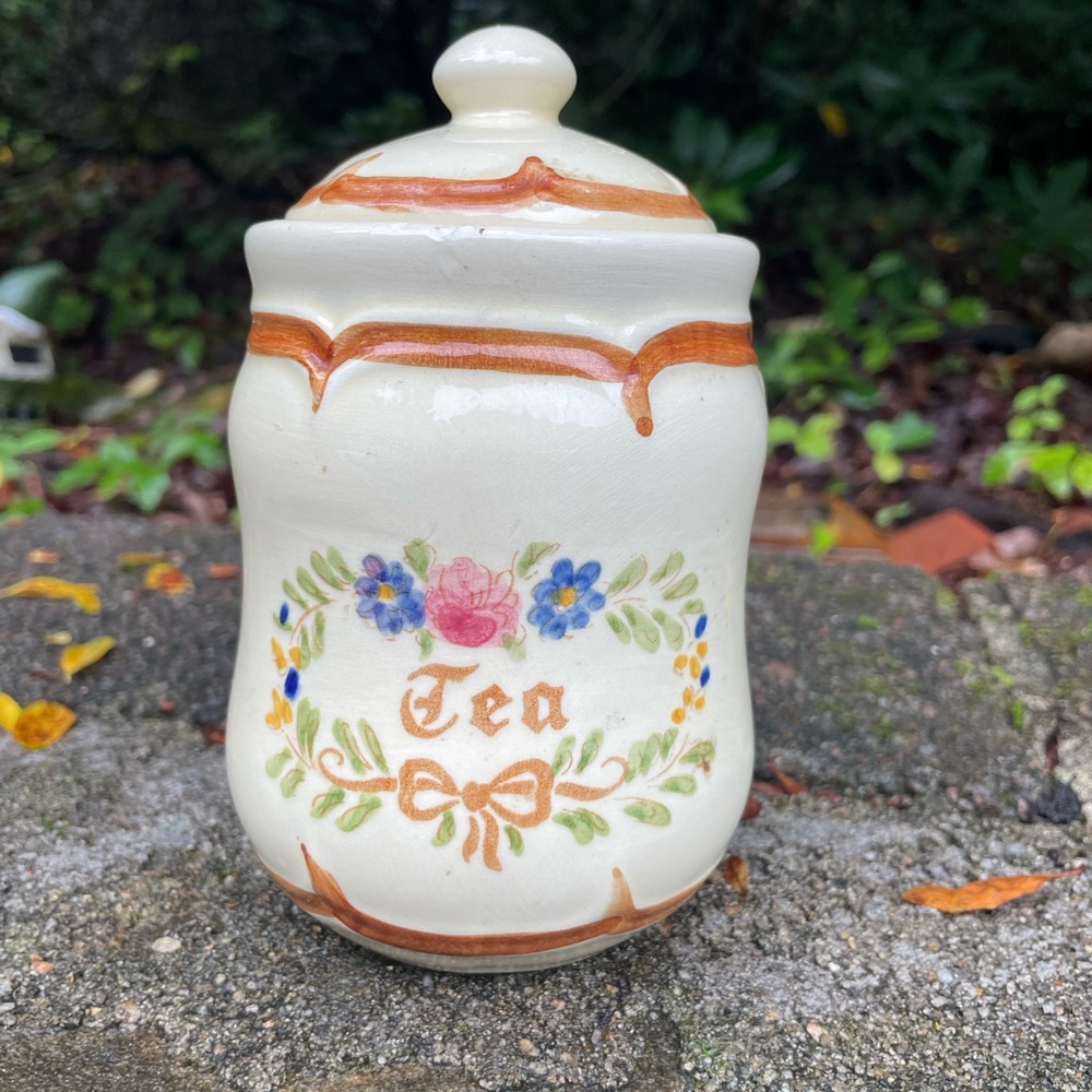 Antique WEISS Hand Painted TEA Jar w Lid